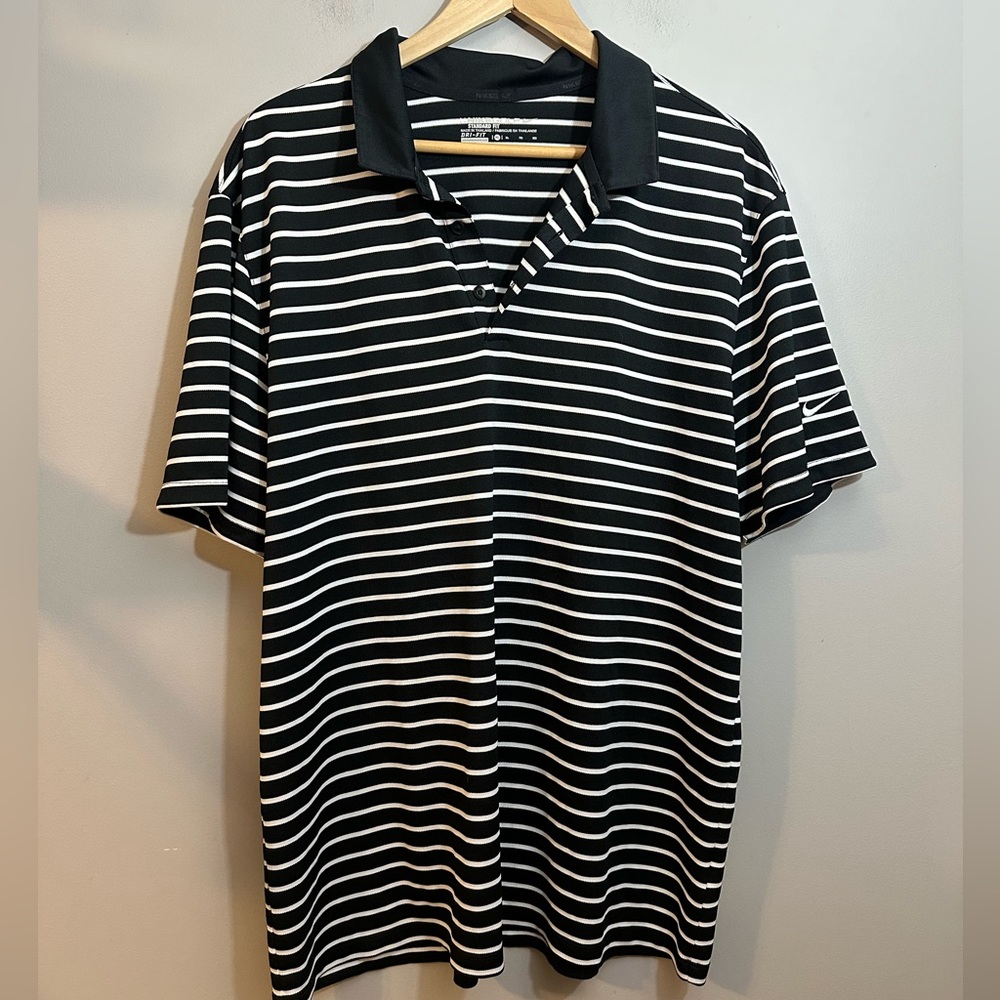 Nike Golf polo Dri fit Men's size XL Black /White Stripe Standard Fit